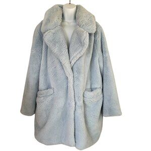 Faux fur coat baby blue oversized L Urban Retro snap front pockets plush